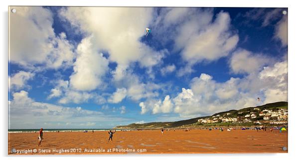 Kite Flying on Woolacombe Beach Acrylic by Steve Hughes