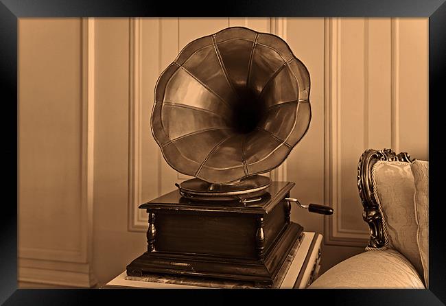 Old antique gramophone in room setting Framed Print by Arfabita  
