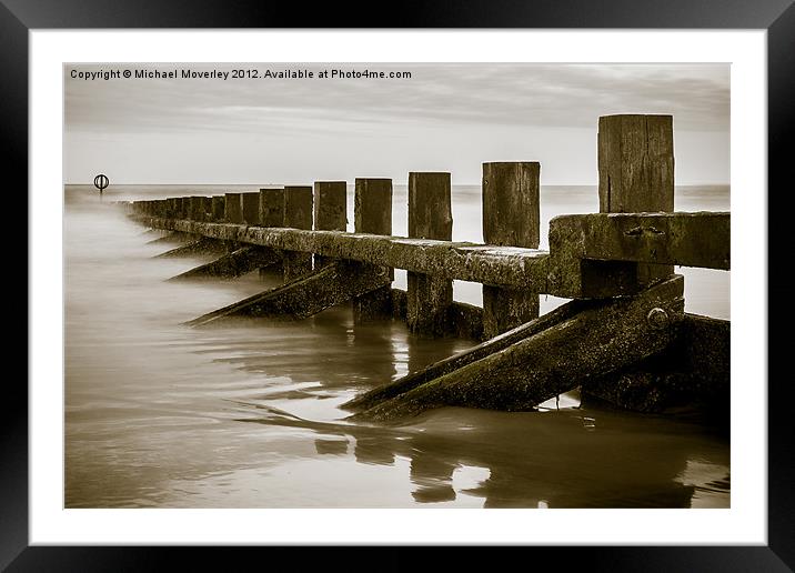 Black and White of Groyne at Aberdeen Beach Framed Mounted Print by Michael Moverley