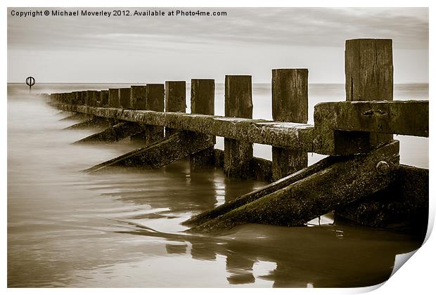 Black and White of Groyne at Aberdeen Beach Print by Michael Moverley