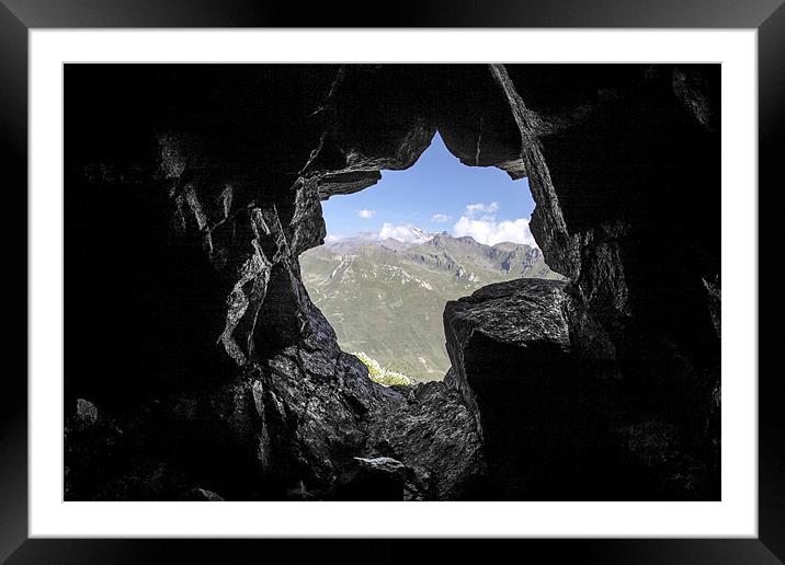 Mountain view from the cave Framed Mounted Print by Cristian Mihaila