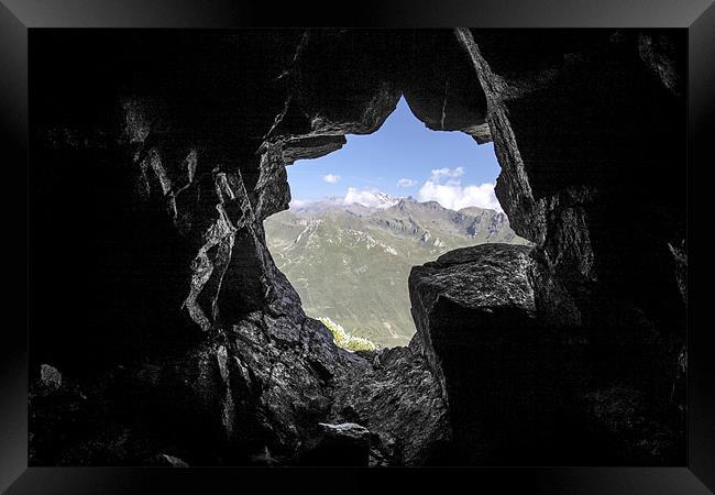 Mountain view from the cave Framed Print by Cristian Mihaila