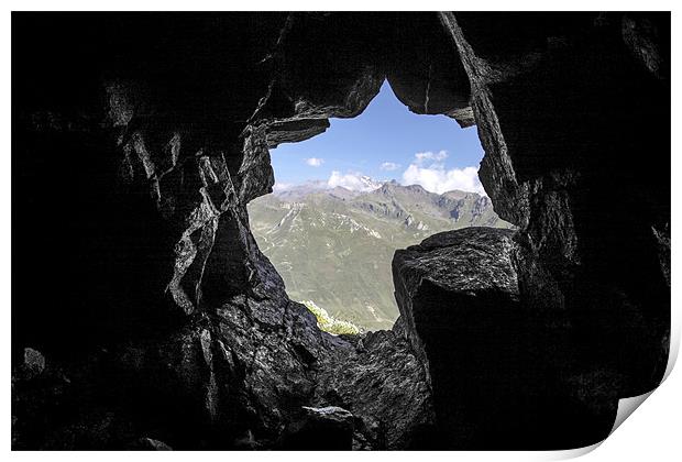 Mountain view from the cave Print by Cristian Mihaila