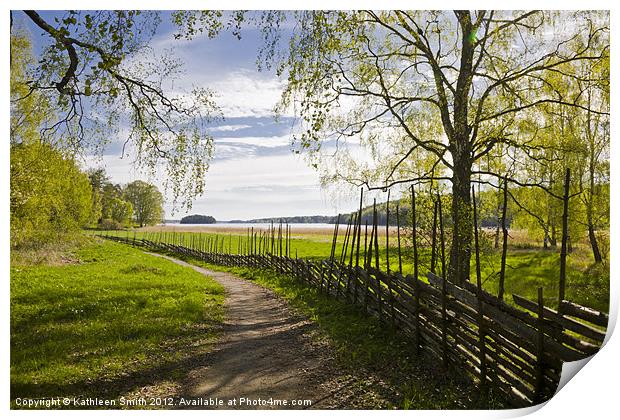 Round pole fence in spring Print by Kathleen Smith (kbhsphoto)