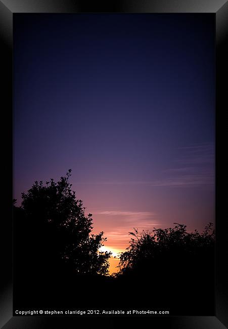 Sunset through the bushes Framed Print by stephen clarridge