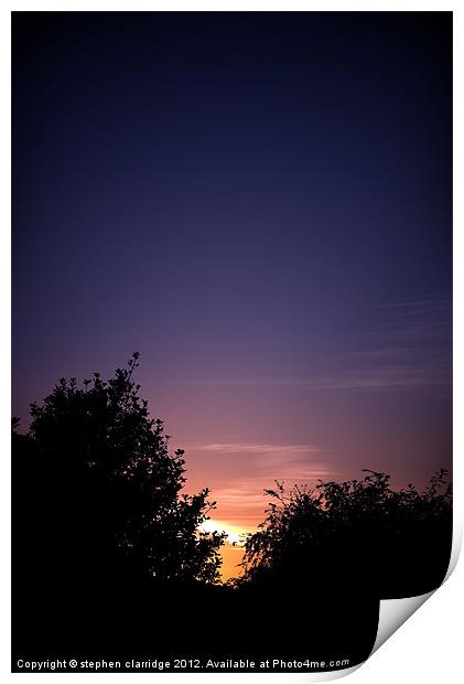 Sunset through the bushes Print by stephen clarridge