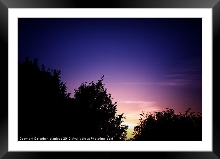 Sun setting through bushes Framed Mounted Print by stephen clarridge