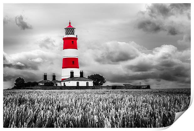 Happisburgh Lighthouse in Red Print by Stephen Mole