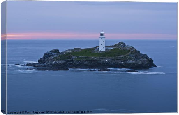Godrevy Lighthouse at Sunset Canvas Print by Pam Sargeant