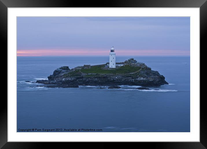 Godrevy Lighthouse at Sunset Framed Mounted Print by Pam Sargeant