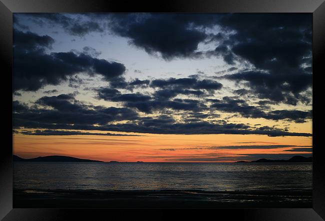 Sunset, cloudscape, Camusdarach beach, Scotland Framed Print by Linda More