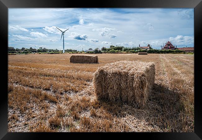 Wind power and straw bales Framed Print by Stephen Mole