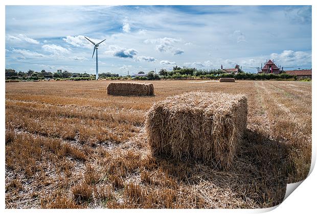 Wind power and straw bales Print by Stephen Mole