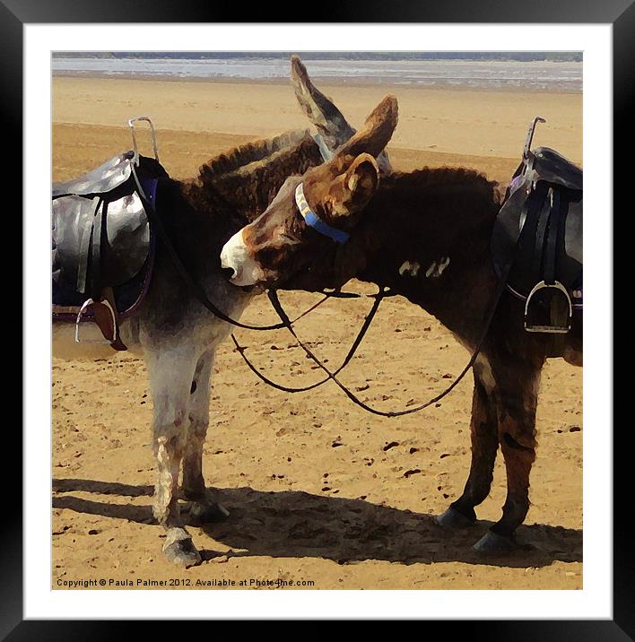Two donkeys on Weston-Super-Mare beach Framed Mounted Print by Paula Palmer canvas