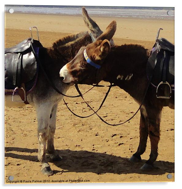 Two donkeys on Weston-Super-Mare beach Acrylic by Paula Palmer canvas