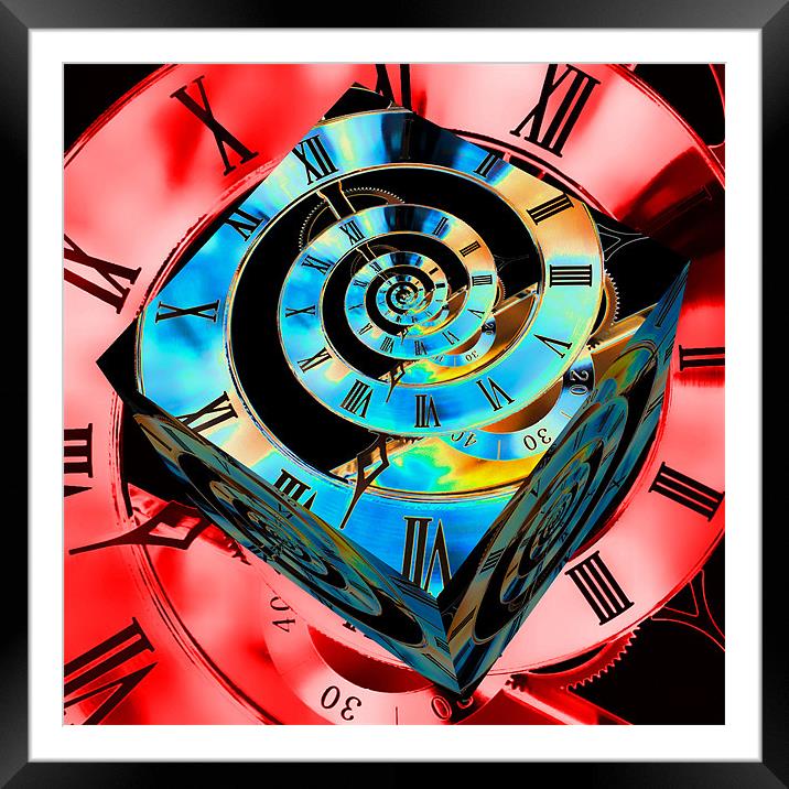 Infinity Time Cube Blue on Red Framed Mounted Print by Steve Purnell