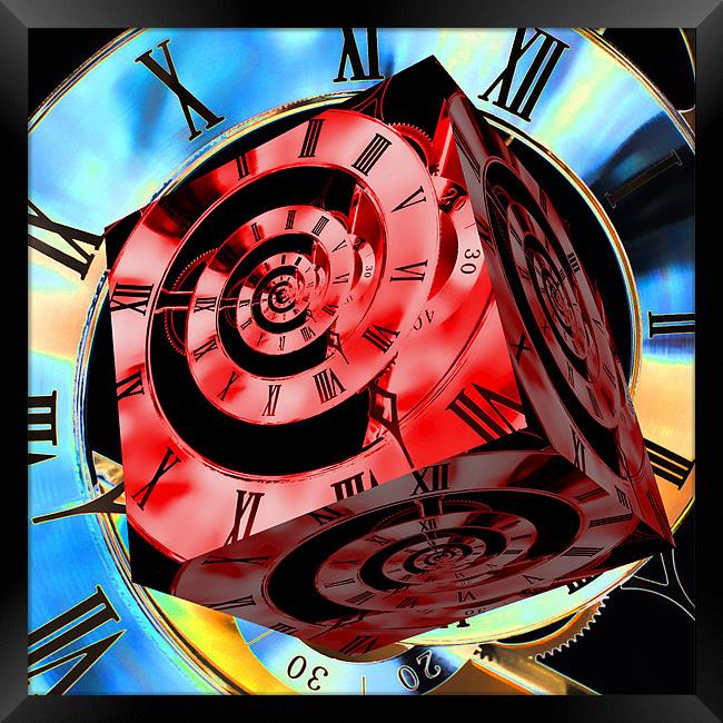 Infinity Time Cube Red on Blue Framed Print by Steve Purnell