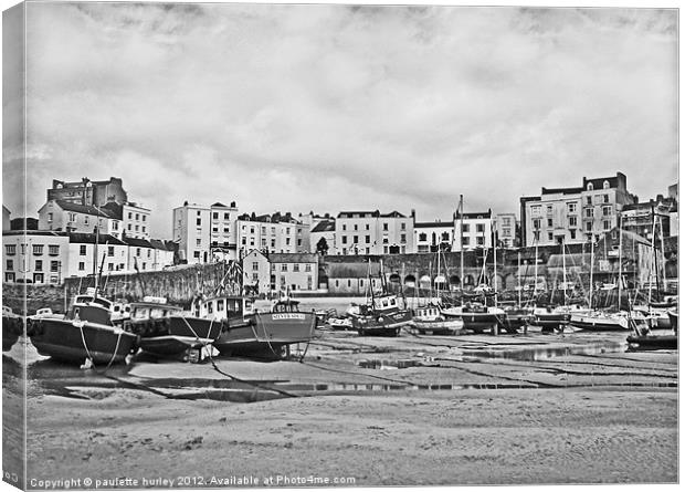 Tenby Harbour. Fishing Boats. B+W. Canvas Print by paulette hurley