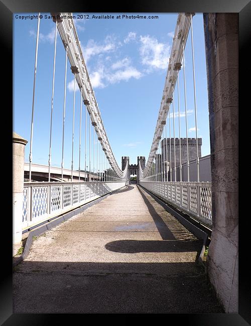 Down the Conwy suspension bridge Framed Print by Sam Pattison