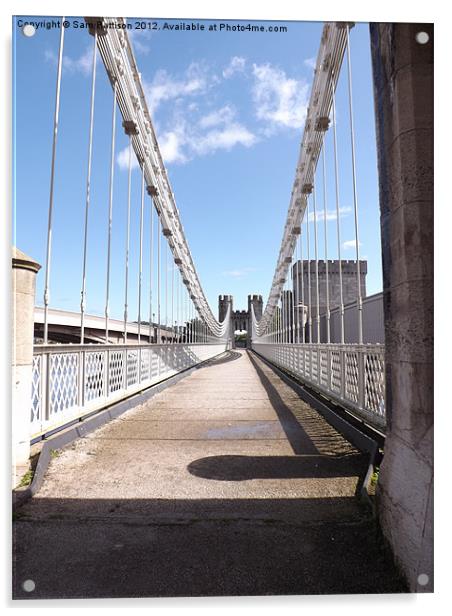 Down the Conwy suspension bridge Acrylic by Sam Pattison