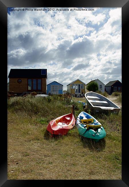 Beach Huts and Boats Framed Print by Phil Wareham