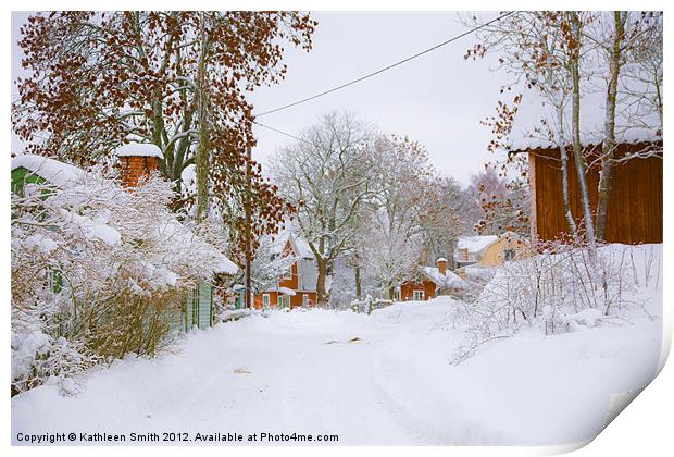 Small village in snow Print by Kathleen Smith (kbhsphoto)