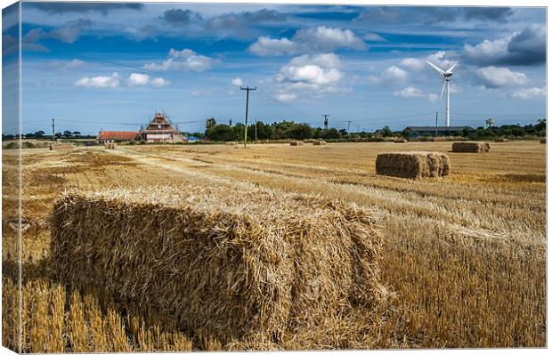 Straw bales and wind turbine Canvas Print by Stephen Mole