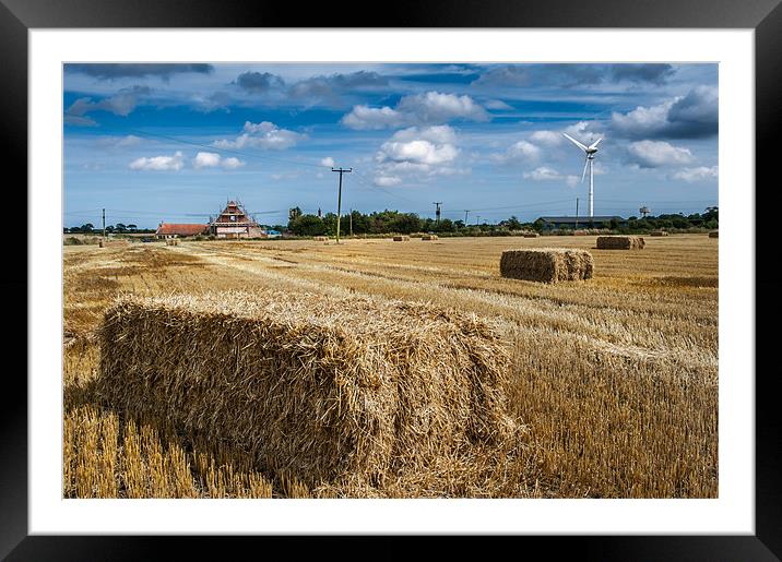 Straw bales and wind turbine Framed Mounted Print by Stephen Mole