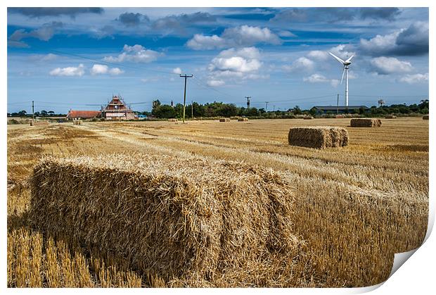Straw bales and wind turbine Print by Stephen Mole