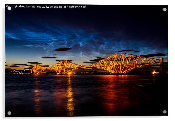 Noctilucent clouds  over Forth Rail Bridge Acrylic by Adrian Maricic