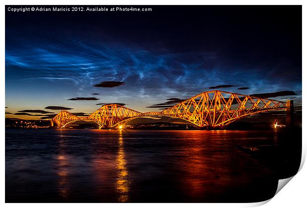 Noctilucent clouds  over Forth Rail Bridge Print by Adrian Maricic
