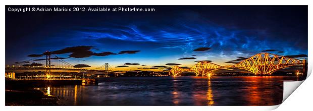 Noctilucent Clouds over the Forth Bridges Print by Adrian Maricic