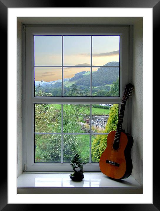 Bonsai and Spanish Guitar Window Framed Mounted Print by philip clarke