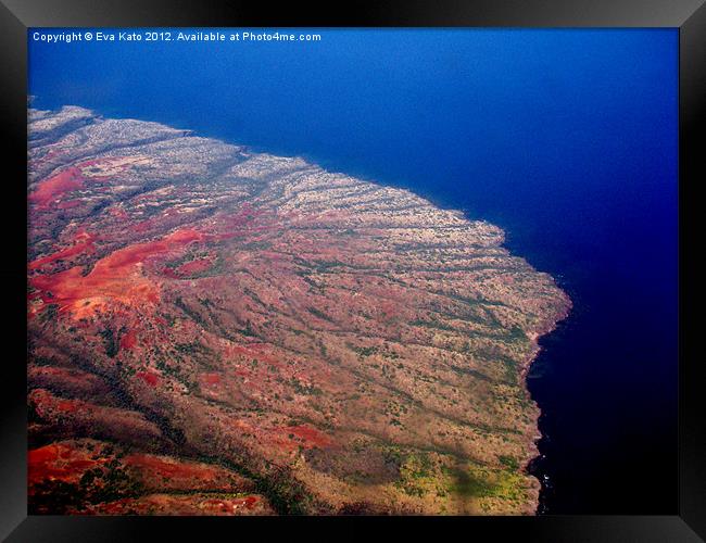 Red Island, Blue Sea Framed Print by Eva Kato