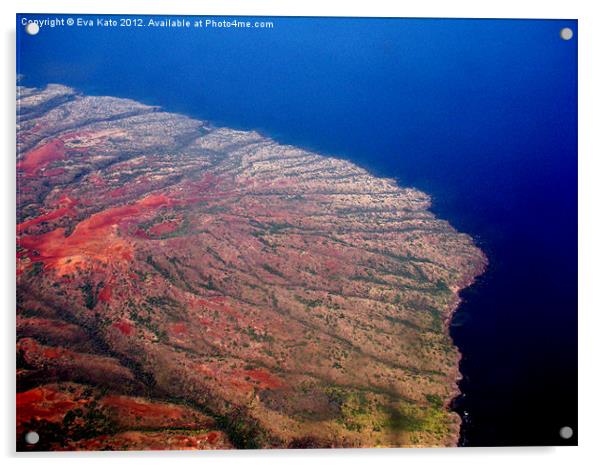 Red Island, Blue Sea Acrylic by Eva Kato