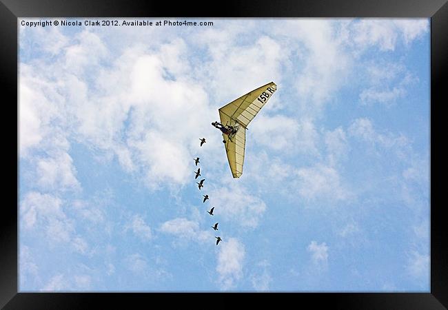 Microlight And Geese Flying Together Framed Print by Nicola Clark