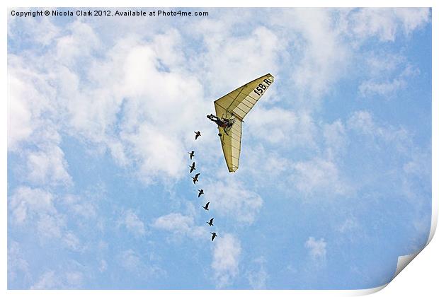 Microlight And Geese Flying Together Print by Nicola Clark