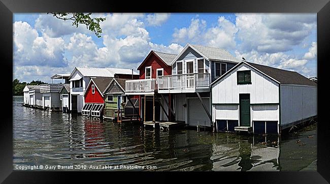 All American Boat Houses Framed Print by Gary Barratt
