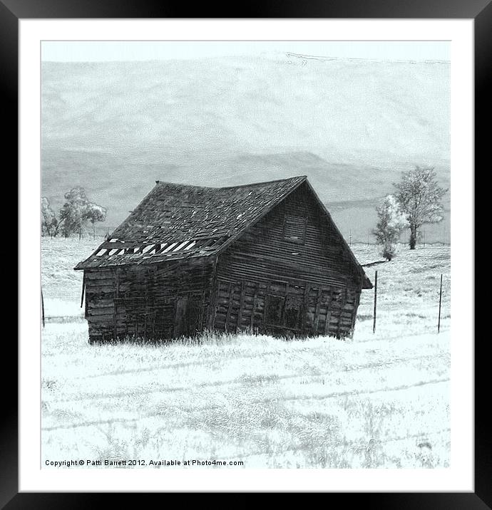 Settler cabin in Winter Framed Mounted Print by Patti Barrett