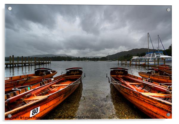 Boats in the rain Acrylic by Sandra Pledger