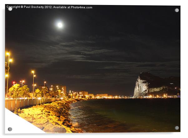 Full Moon Over Gibraltar Acrylic by Paul Docherty