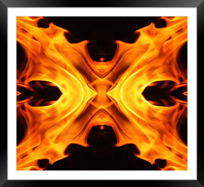 Abstract flames butterfly shape Framed Mounted Print by Linda More