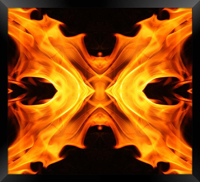 Abstract flames butterfly shape Framed Print by Linda More