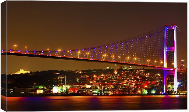 Bogazici Kpr Bridge illuminating Istanbul Canvas Print by Arfabita  