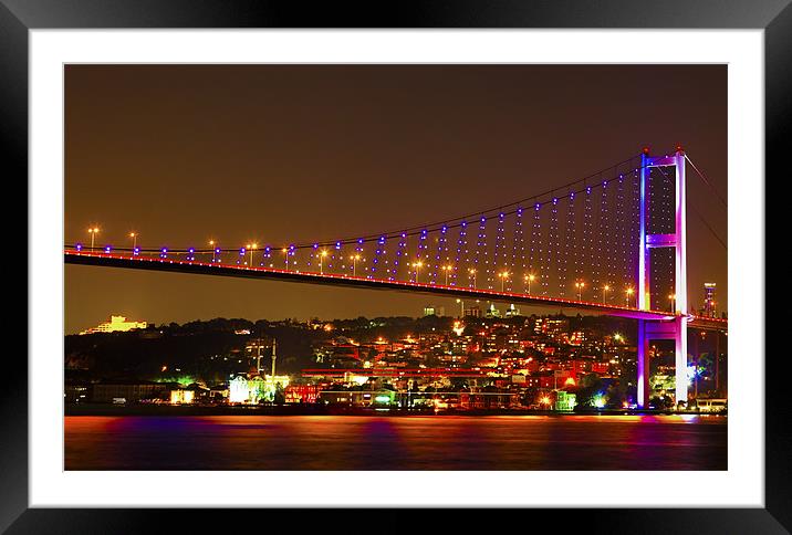 Bogazici Kpr Bridge illuminating Istanbul Framed Mounted Print by Arfabita  