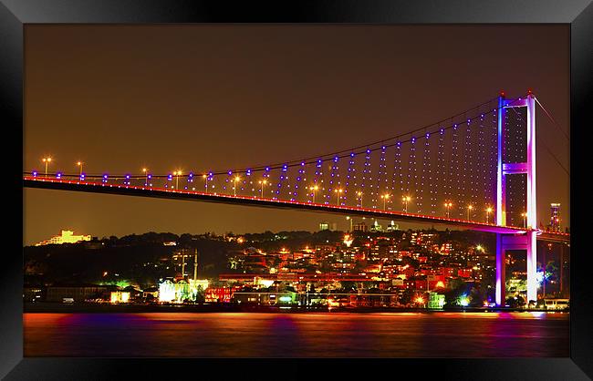 Bogazici Kpr Bridge illuminating Istanbul Framed Print by Arfabita  