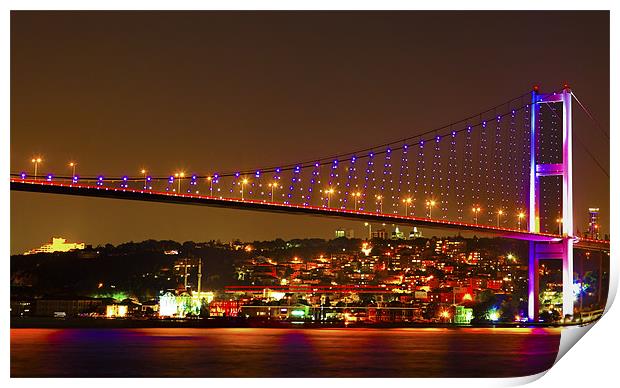Bogazici Kpr Bridge illuminating Istanbul Print by Arfabita  