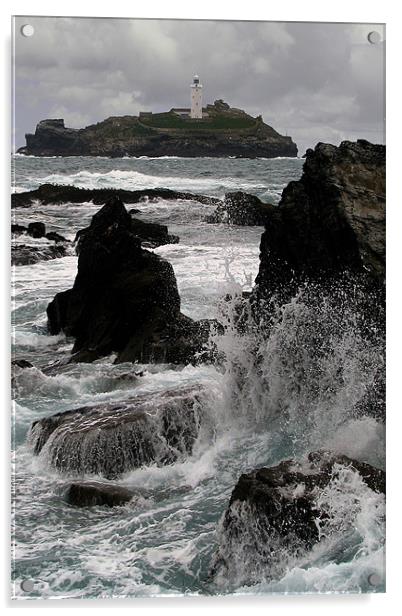 Crashing Wave, Godrevy Lighthouse, St Ives Bay Acrylic by Brian Pierce