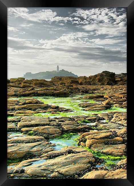 Godrevy Rocks and Lighthouse, St Ives Bay Framed Print by Brian Pierce