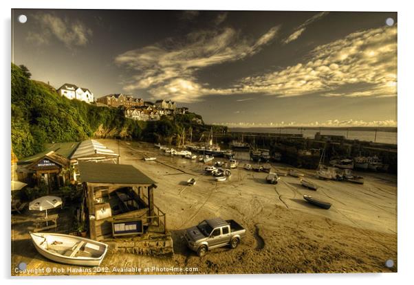 Dawn over Newquay Harbour Acrylic by Rob Hawkins